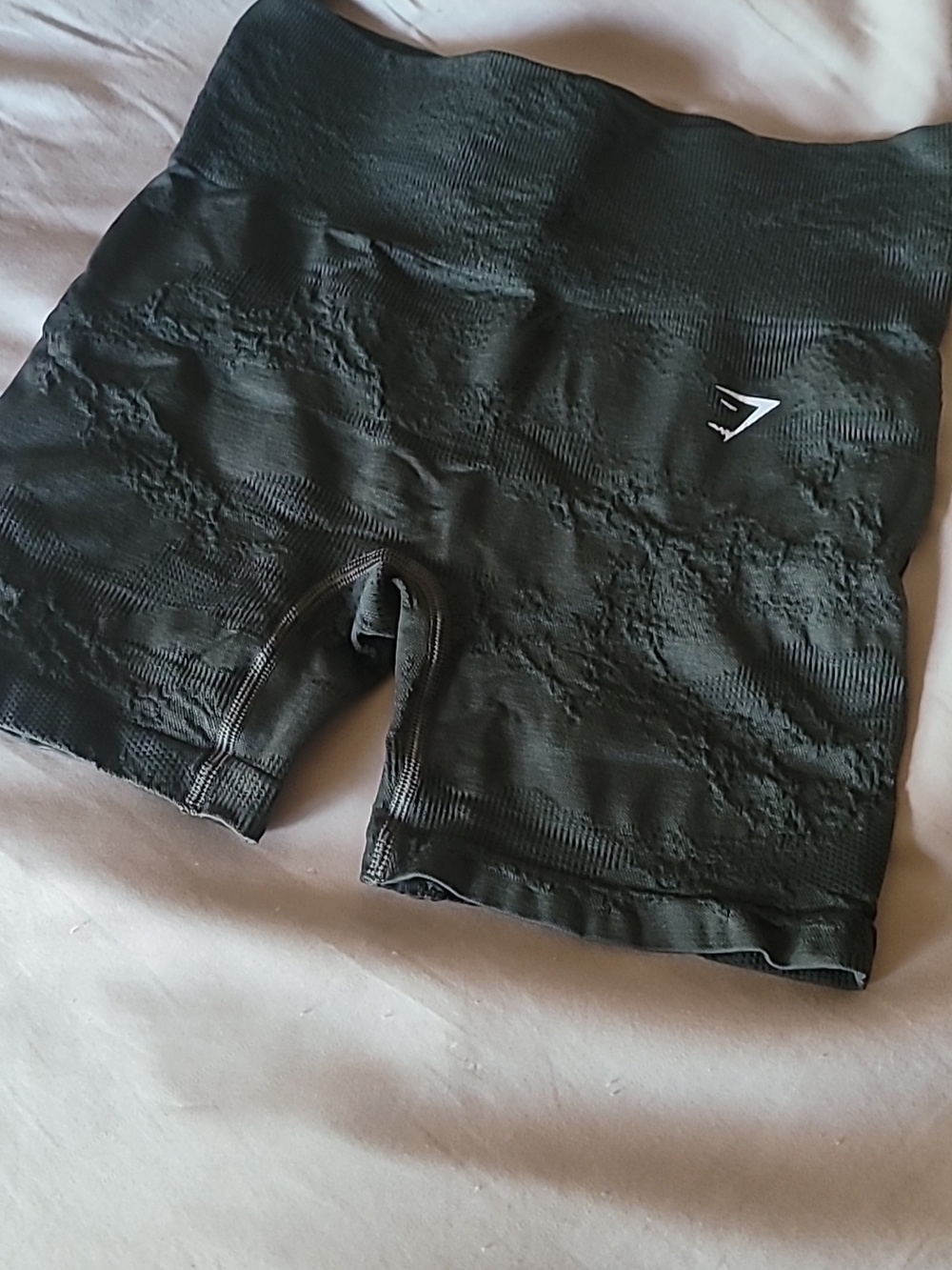 Gymshark Green Camo Texture High-Rise Seamless Shorts